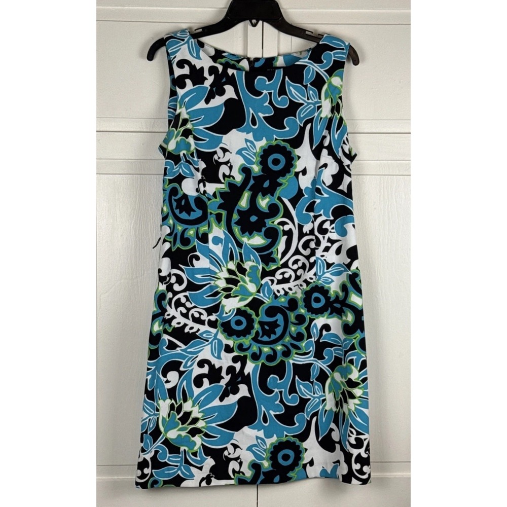 Perceptions Women Sheath Dress 14 Blue Floral Paisley Sleeveless Knee Length